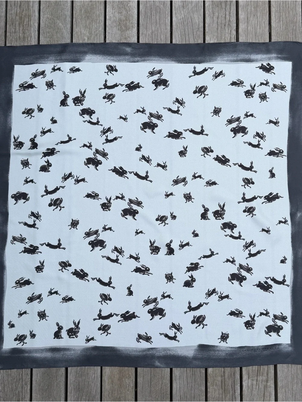 Carolina Herrera Rabbit Print Silk Scarf – Black & White Designer Scarf 35”x35”